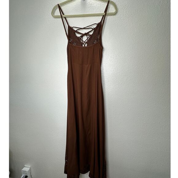 Cleobella Annie Chestnut Brown Lace Up Crochet Split Front Midi Dress XS - Picture 9 of 16